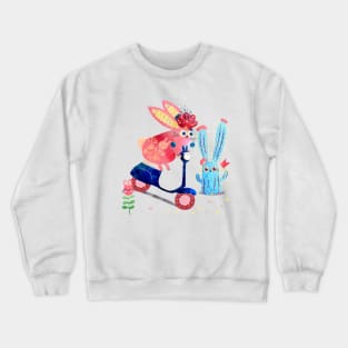 Pink Rabbit on a scooter Crewneck Sweatshirt